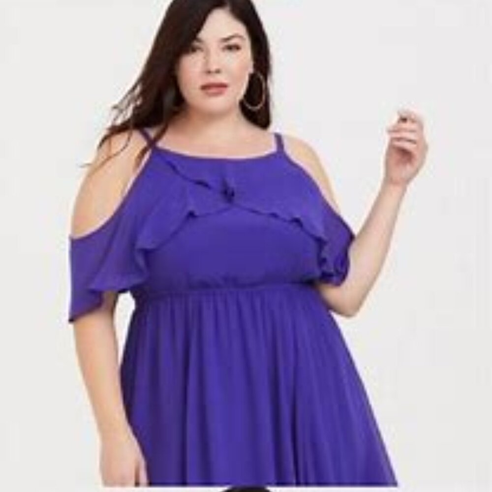 Torrid Women's Electric Blue Chiffon Tulip Cold Shoulder Dress Size 00